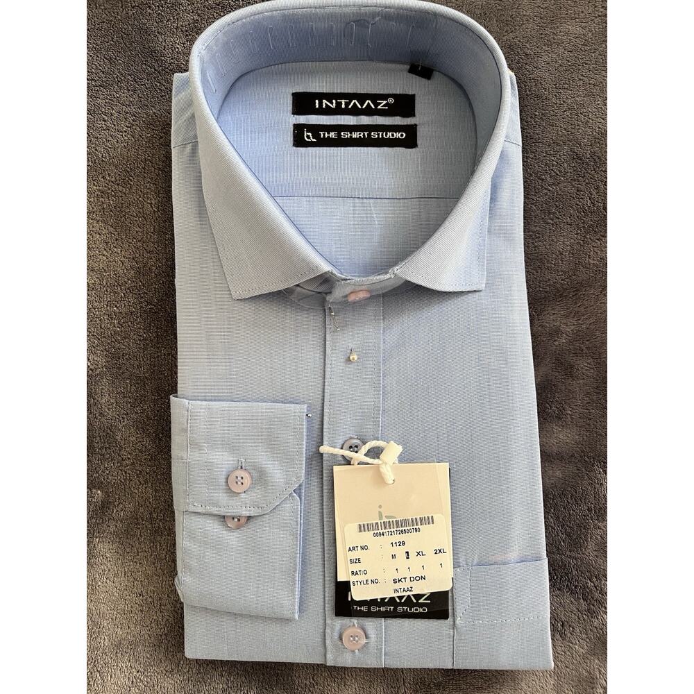 INTAAZ SKT DON Men's Dress Shirt Light Blue Size L Regular Fit Long Sleeve Solid